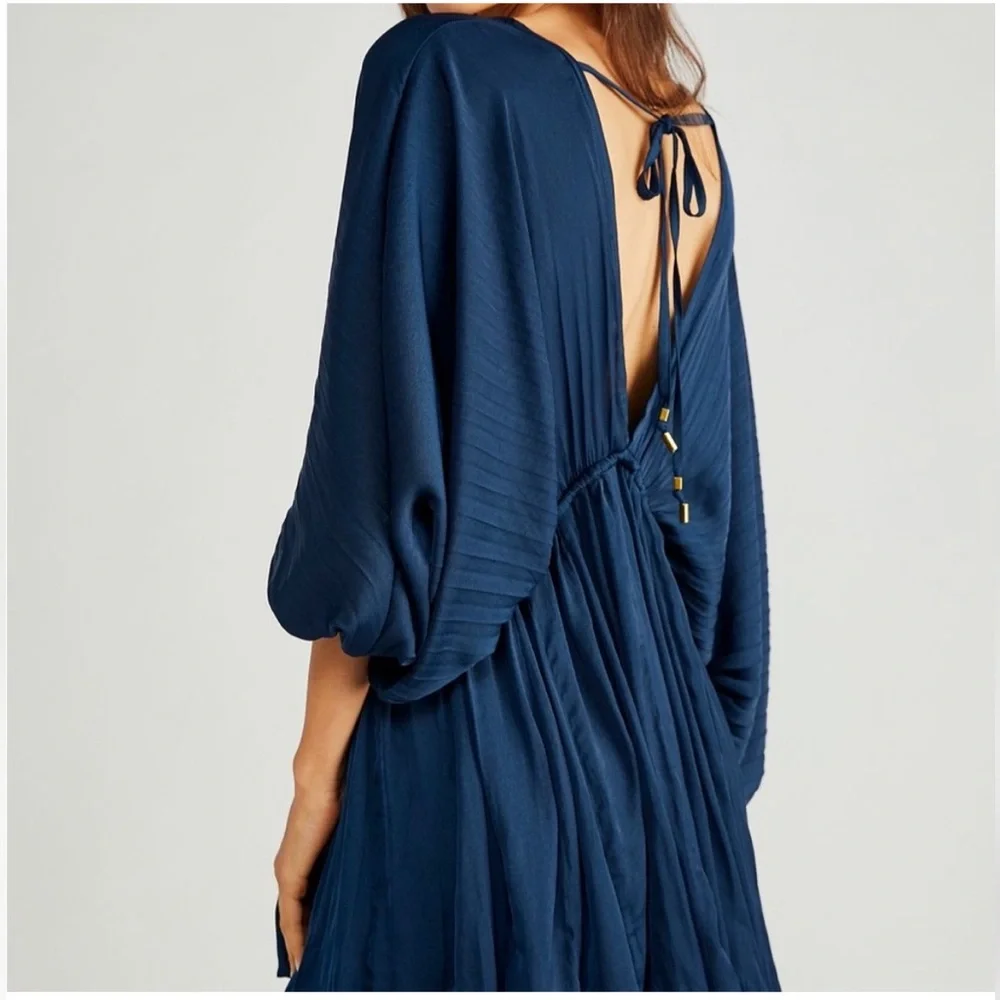 Free People Arzel Mini Dress Long Sleeve Cinnamon Size Small Pleated Boho.    11 - Picture 12 of 16